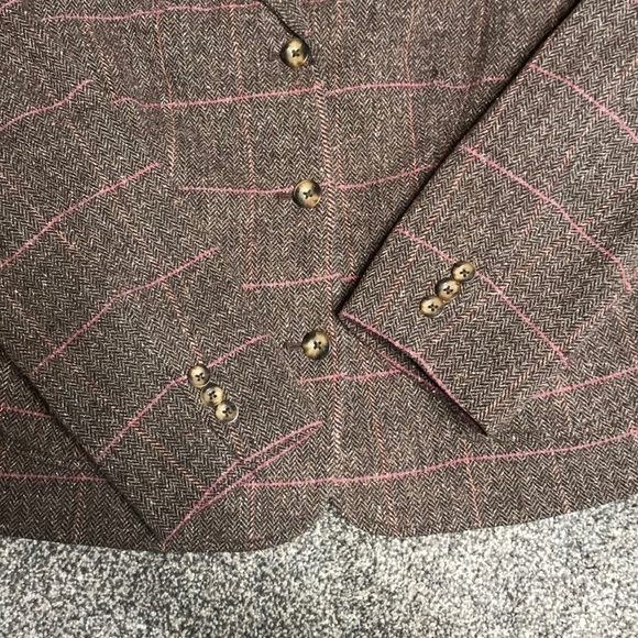 Vintage L.L Bean Brown/Pink Wool Blend Plaid Blazer Jacket - Picture 8 of 14